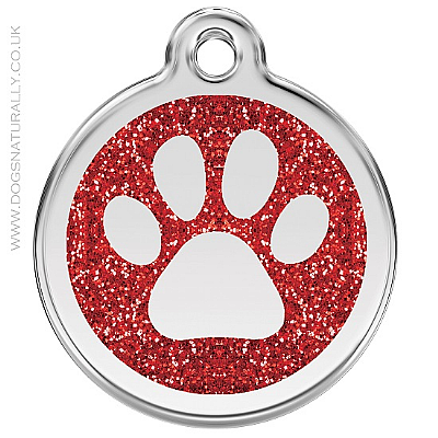 Red Glitter Paw Print Dog ID Tag (3 sizes)